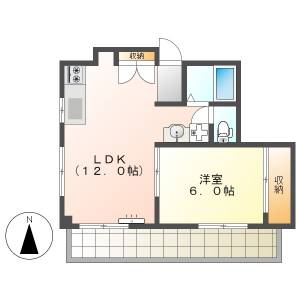 高知市与力町　1LDK　4F（ペット相談・角部屋・P要確認） の間取り画像