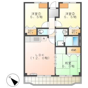 高知市仲田町　3LDK　2F（オートロック・P有※近隣借上） の間取り画像