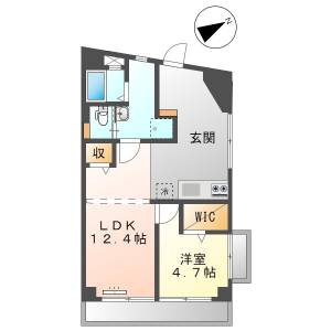 高知市百石町　1LDK　2F（敷金礼金0円・角部屋） の間取り画像