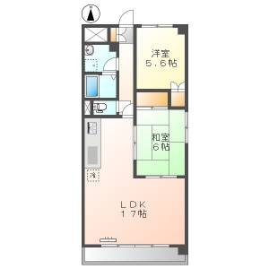 高知市福井扇町2LDK7F(敷礼0円・P1台込・ネット無料) の間取り画像