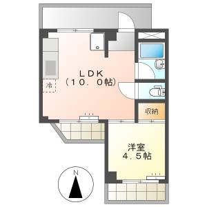 高知市鴨部高町　1LDK　4F（無料ネット・電停徒歩3分） の間取り画像