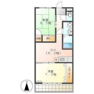 高知市石立町　2DK　2F（無料ネット・P2台可） の間取り画像