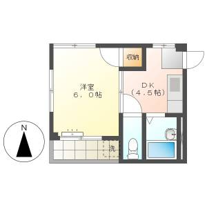 高知市鷹匠町1　1DK　4F（ペット相談・最上階・角部屋） の間取り画像