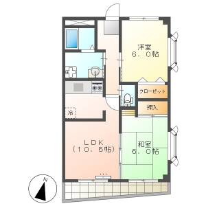 高知市鴨部1　2LDK　2F（角部屋・P1台込み※敷地外） の間取り画像