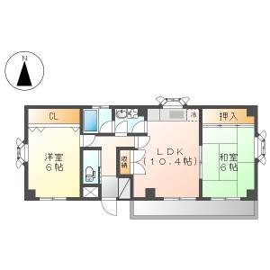 高知市鴨部1　2LDK　4F（最上階・角部屋・P1台込み） の間取り画像