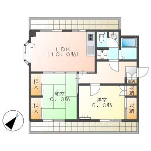 高知市仲田町　2LDK　3F（駐車場1台込み） の間取り画像