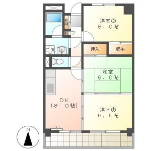 高知市城山町　3DK　3F（P1台込み） の間取り画像