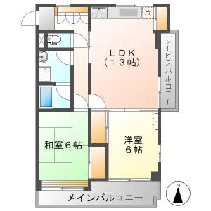 高知市九反田 2LDK 2F（敷金礼金０円・ペット相談・ネット無料） の間取り画像