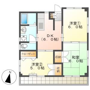 高知市西久万　3DK　3F（最上階・角部屋・P1台込） の間取り画像