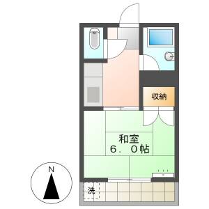 高知市塚ノ原　1K　3F（最上階・南向き・敷地内P有） の間取り画像