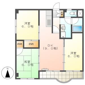 高知市城山町　3DK　4F（最上階・角部屋・無料ネット） の間取り画像