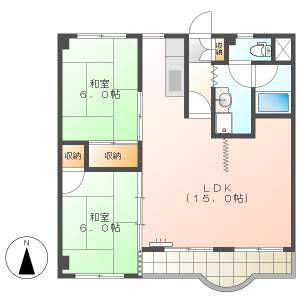 高知市城山町　2LDK　4F（最上階・無料ネット・P有） の間取り画像