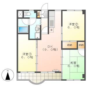 高知市城山町　3DK　4F（無料ネット・P2台可※縦列） の間取り画像