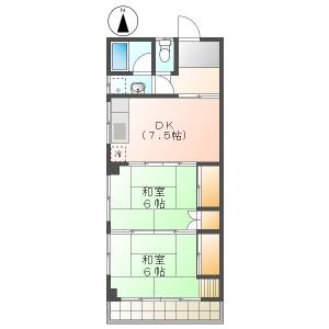 高知市鴨部 2DK 2F（都市ガス・敷地内P※高さ制限有） の間取り画像