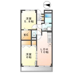 高知市神田 2LDK 最上階(敷金礼金０円) の間取り画像