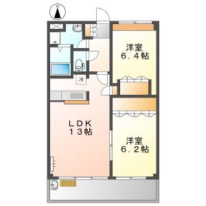 高知市朝倉本町 2LDK 2F(礼金0円) の間取り画像