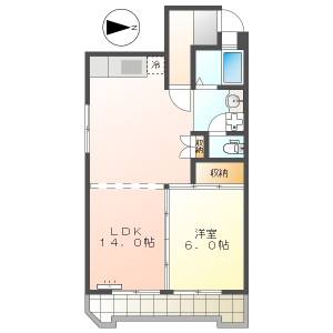 高知市与力町　1LDK　6F（ペット相談・エレベーター・P要確認） の間取り画像