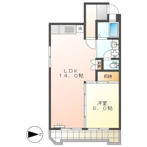 高知市与力町　1LDK　6F（ペット相談・エレベーター・P要確認） の間取り画像