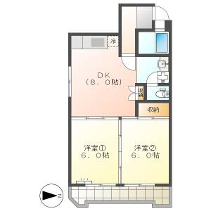 高知市与力町　2DK　6F（ペット相談・エレベーター・P要確認） の間取り画像