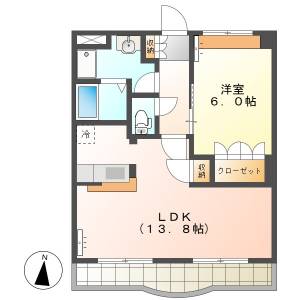 高知市朝倉横町　1LDK　2F（無料ネット・敷地内P） の間取り画像