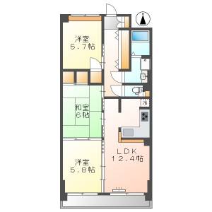 高知市大原町 3LDK 4F(ネット無料) の間取り画像