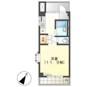 高知市小石木町　1R　2F（小型犬or猫2匹相談可・角部屋） の間取り画像