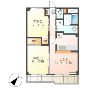 高知市大原町　2LDK　2F（宅配BOX・オートロック） の間取り画像