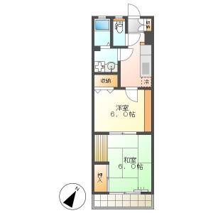 高知市桟橋通2　2K　4F（最上階・無料ネット・P有） の間取り画像