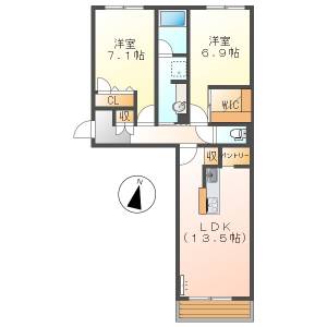 高知市神田　2LDK　1F（オール電化） の間取り画像