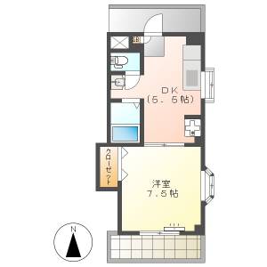 高知市北川添　1DK　2F（無料ネット・東角・南向・公園近） の間取り画像