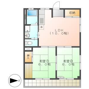 高知市石立町　2LDK　3F（角部屋・駐車場2台可能・鏡川） の間取り画像