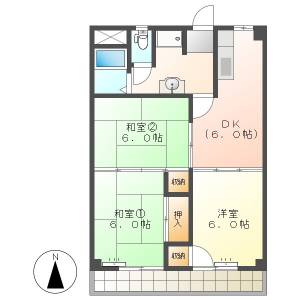 高知市石立町　3DK　5F（エレベーター・無料ネット・P有） の間取り画像