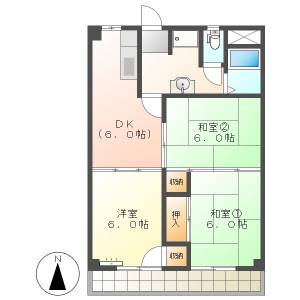 高知市石立町　3DK　6F（エレベーター・敷地内駐車場） の間取り画像