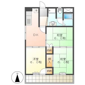 高知市石立町 3DK 2F(敷礼０円・ネット無料) の間取り画像