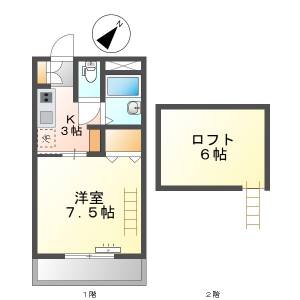 高知市桟橋通4 1K+ロフト 最上階(初期費用減額) の間取り画像