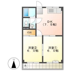 高知市南河ノ瀬町　2DK　4F（ペット可※2匹迄・P1台込） の間取り画像