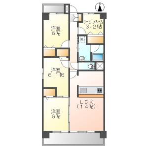 高知市北新田 3SLDK 最上階(敷金礼金0円) の間取り画像