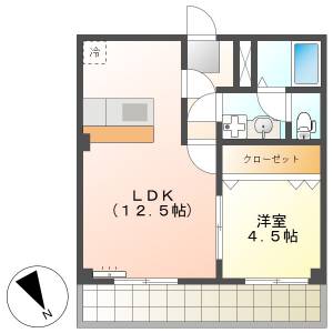 高知市朝倉丙 1LDK 5F(敷礼0円・ネット無料) の間取り画像