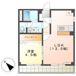 高知市朝倉丙　1LDK　8F（最上階・角部屋・単身専用） の間取り画像