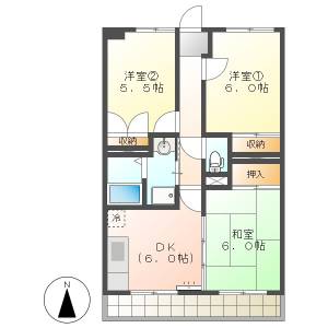 高知市横浜東町　3DK　4F（ペット相談可※2匹迄・最上階） の間取り画像