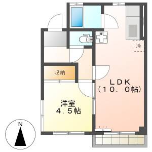 高知市鴨部1　1LDK　3F（角部屋・P1台込・都市ガス） の間取り画像