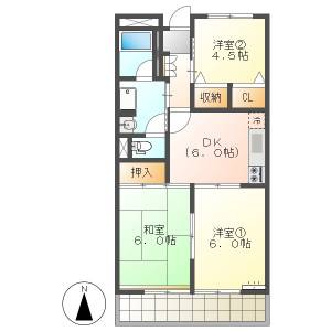 高知市小石木町　3DK　3F（最上階・無料ネット・P1台込） の間取り画像