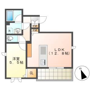 高知市石立町 1LDK 1F(駐車場1台込・ネット無料) の間取り画像