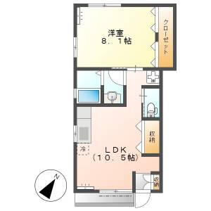 高知市竹島町 1LDK 1F（敷金０円） の間取り画像