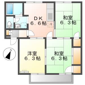 高知市神田 3DK 2F（最上階・角部屋） の間取り画像