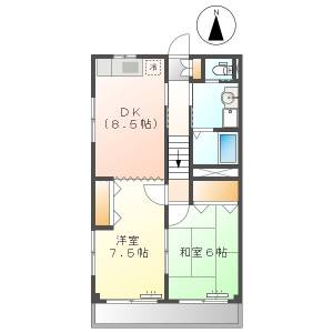 高知市鴨部 2DK 最上階(メゾネット) の間取り画像