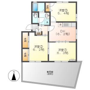 高知市朝倉丙　3DK　1F（P1台込み※2台目要確認・角部屋・専用庭） の間取り画像