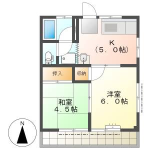 高知市石立町　2K　1F（P軽1台込・2台目近隣有・南向） の間取り画像