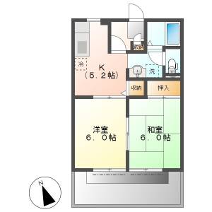 高知市六泉寺町　2K　1F（ペット相談・P2台込※縦列） の間取り画像