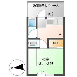 高知市朝倉己　1K　3F（P1台込・水道料定額・最上階） の間取り画像